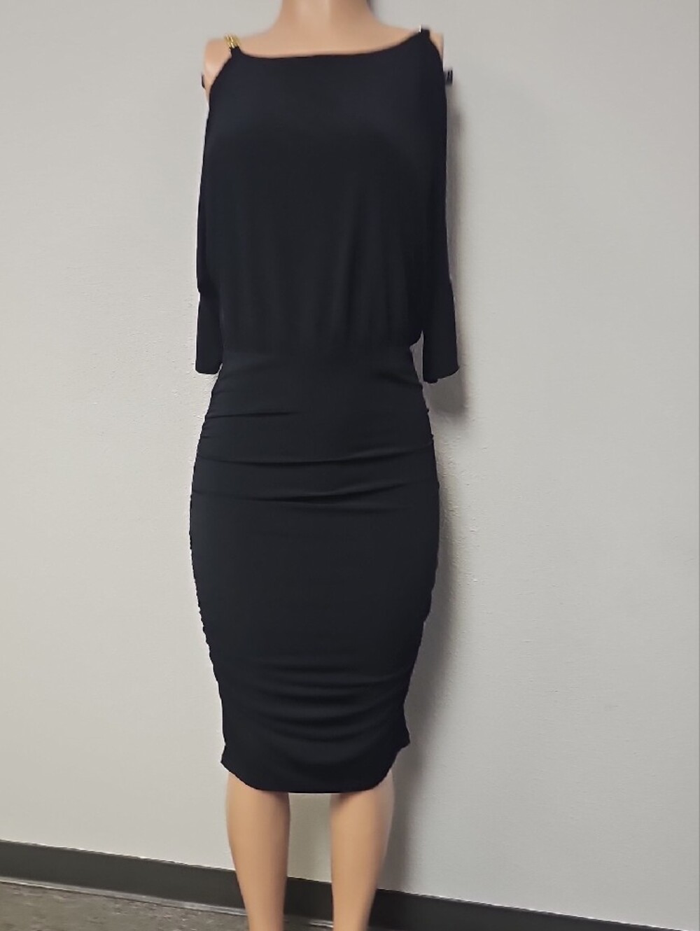 Miss Tina Black Ruched Midi Dress with Boat Neck - Picture 8 of 8